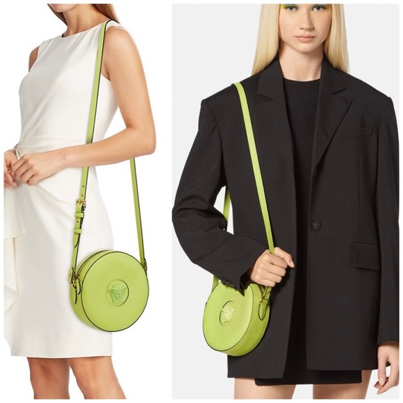 NWT! Versace La Medusa Citron/Green Leather Disco Round Crossbody Bag